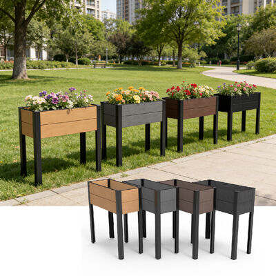 Cama de jardín moderna elevada con resistente al agua, ignífugo, ecológico, de madera y plástico compuesto para exteriores