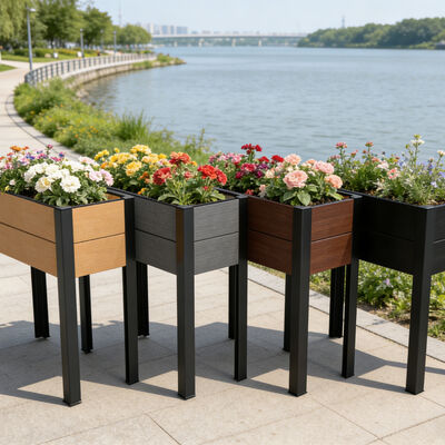 Cama de jardín moderna elevada con resistente al agua, ignífugo, ecológico, de madera y plástico compuesto para exteriores