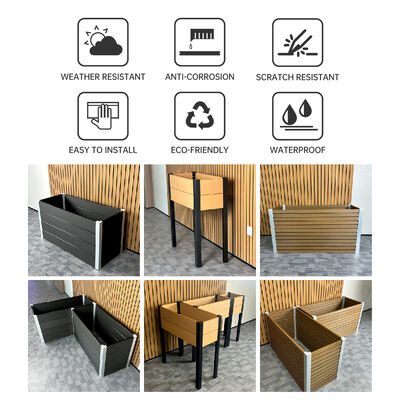 Cama de jardín moderna elevada con resistente al agua, ignífugo, ecológico, de madera y plástico compuesto para exteriores