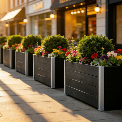 Gran jardinera elevada para huerto exterior de verduras, flores y hierbas