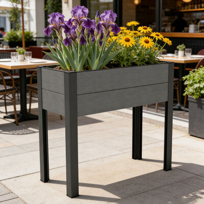 Planificador de jardín elevado con patas de metal para patio exterior, huerto de hortalizas