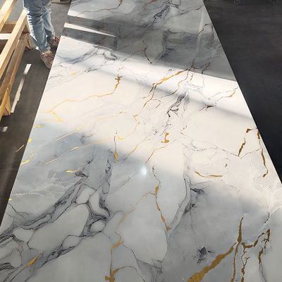 Tabla de mármol de PVC de alto brillo UV de hoja de mármol laminada para decoración de paredes